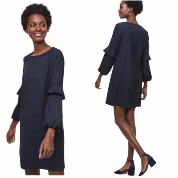 Loft Tartan Shift Dress Balloon Bell Sleeve - Picture 7 of 16